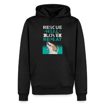 ANIMAL RESCUE : Rescue Heal Love - Sweat à capuche Premium bio Homme - noir - Devant - Nico (187cm)