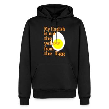 My English is not the yellow from the Egg-Version2 - Männer Premium Bio Hoodie - Schwarz - Vorne - Nico (187cm)