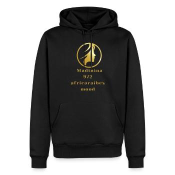 MADININA 972 - Sweat à capuche Premium bio Homme - noir - Devant - Nico (187cm)