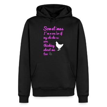 Manchmal frage ich mich, ob meine Hühner - Männer Premium Bio Hoodie - Schwarz - Vorne - Nico (187cm)