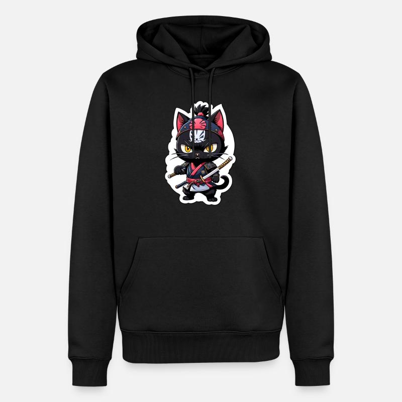 chat ninja - chaton samourai - Sweat à capuche Premium bio Homme - noir