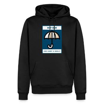 t shirt with keep calm and carry a brolly design - Men’s Premium Organic Hoodie - black - Front - Nico (187cm)