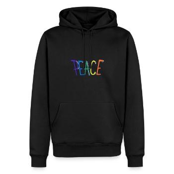 Peace Peace Logo Font in Rainbow Color - Men’s Premium Organic Hoodie - black - Front - Nico (187cm)