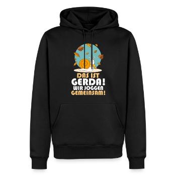 Das ist Gerda Wir joggen gemeinsam, Laufen, Rennen - Männer Premium Bio Hoodie - Schwarz - Vorne - Nico (187cm)