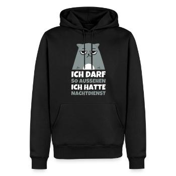 Nachtschicht, Schichtdienst, Nachtdienst, Funshirt - Männer Premium Bio Hoodie - Schwarz - Vorne - Nico (187cm)