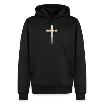 Nuages du ciel croisé - Sweat à capuche Premium bio Homme - noir - Devant - Nico (187cm)