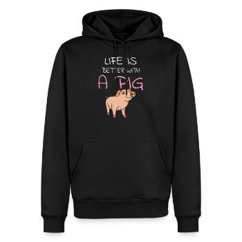 PIG OWNER / PIG FARMER: La vie avec un cochon - Sweat à capuche Premium bio Homme - noir - Devant - Nico (187cm)