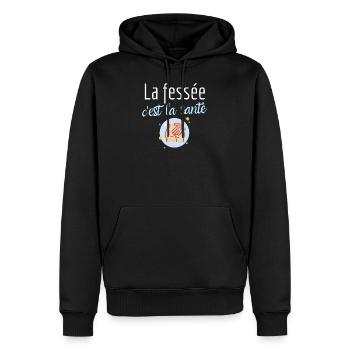 Fessée c'est la santé humour coquin érotique sexe - Sweat à capuche Premium bio Homme - noir - Devant - Nico (187cm)