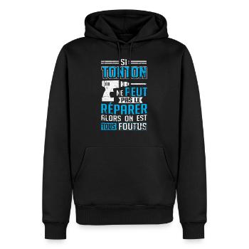 Tonton Bricoleur | Idée Cadeau Tonton - Sweat à capuche Premium bio Homme - noir - Devant - Nico (187cm)