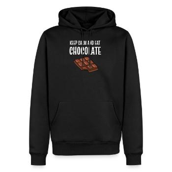 Calm and Eat calme et choco addict gift - Sweat à capuche Premium bio Homme - noir - Devant - Nico (187cm)
