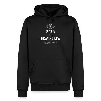 Monsieur papa et beau papa t inquiète je gère - Sweat à capuche Premium bio Homme - noir - Devant - Nico (187cm)