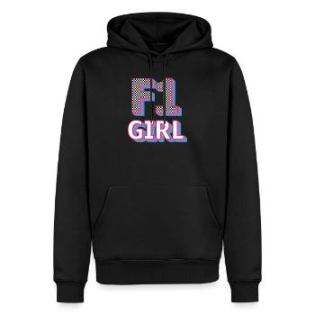 Neon Checkered F1 Girl Logo - Men’s Premium Organic Hoodie - black - Front - Nico (187cm)