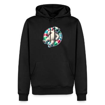 Ein relaxter Eisbär auf einem Schwimmreifen - Männer Premium Bio Hoodie - Schwarz - Vorne - Nico (187cm)