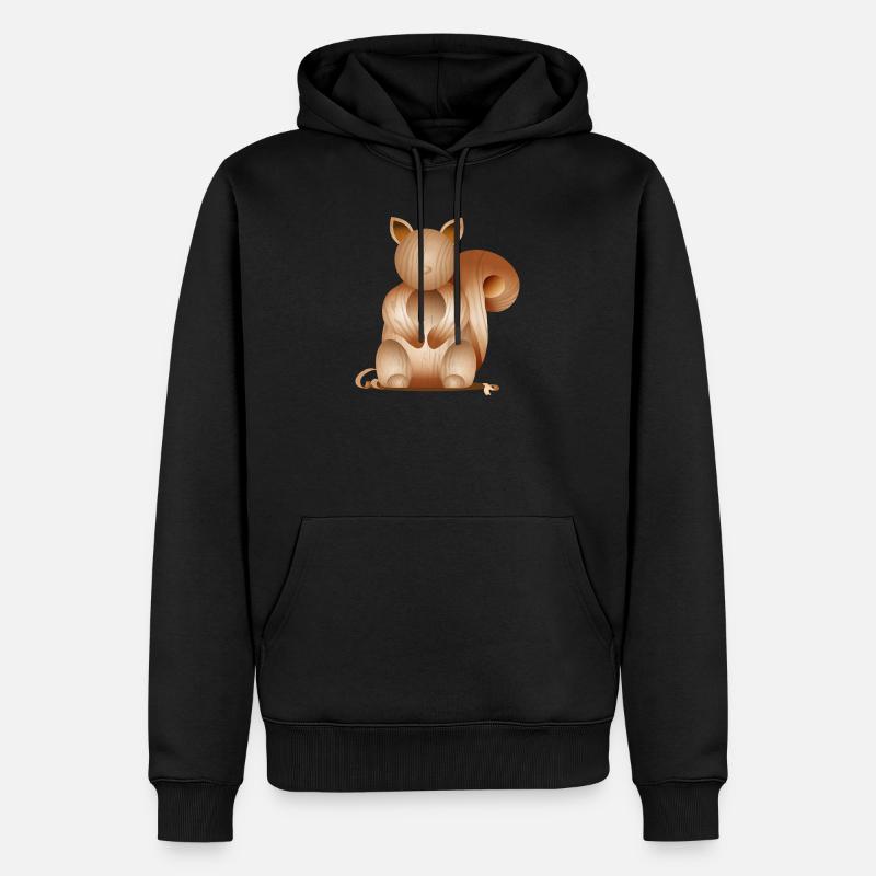 Illustration in Holzoptik–Verspieltes Eichhörnchen - Männer Premium Bio Hoodie - Schwarz