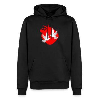 Colombe d amour sur fond rouge - Sweat à capuche Premium bio Homme - noir - Devant - Nico (187cm)