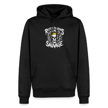 Restez Sauvage Toujours Skull - Männer Premium Bio Hoodie - Schwarz - Vorne - Nico (187cm)