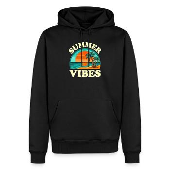 Vibes Été Palmier et Coucher Soleil - Sweat à capuche Premium bio Homme - noir - Devant - Nico (187cm)