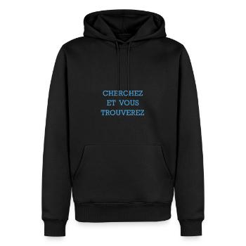 CHERCHEZ ET VOUS TROUVEREZ - BLEU - Sweat à capuche Premium bio Homme - noir - Devant - Nico (187cm)