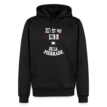 ici c'est moi le roi de la pierrade spécialité - Sweat à capuche Premium bio Homme - noir - Devant - Nico (187cm)