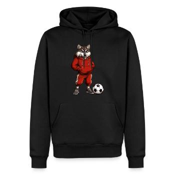 Wolf Fussballer rot - Männer Premium Bio Hoodie - Schwarz - Vorne - Nico (187cm)