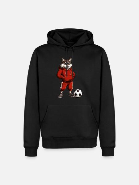 Wolf Fussballer rot - Männer Premium Bio Hoodie - Schwarz