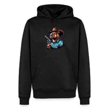 Capybara occidental avec revolver - Sweat à capuche Premium bio Homme - noir - Devant - Nico (187cm)
