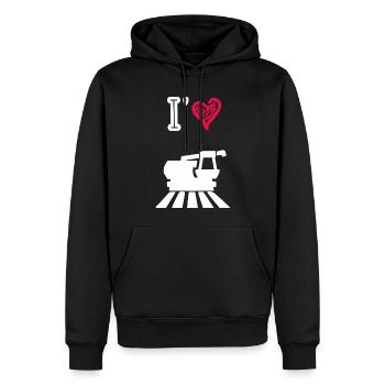 J’aime les moissonneuse - Sweat à capuche Premium bio Homme - noir - Devant - Nico (187cm)