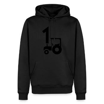 Traktor 1 - Männer Premium Bio Hoodie - Schwarz - Vorne - Nico (187cm)