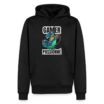 gamer passionné - Sweat à capuche Premium bio Homme - noir - Devant - Nico (187cm)