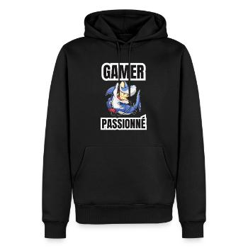 gamer passionné - Sweat à capuche Premium bio Homme - noir - Devant - Nico (187cm)