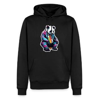 Panda / Tier / Zoo / Bambus / Wild / Kindlich - Männer Premium Bio Hoodie - Schwarz - Vorne - Nico (187cm)