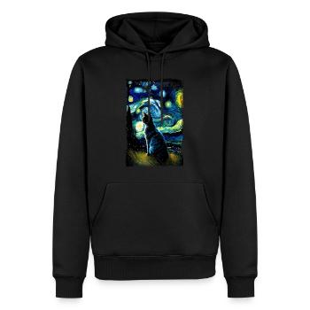 Chat de nuit étoilé Le chat de van gogh Parodie drôle - Sweat à capuche Premium bio Homme - noir - Devant - Nico (187cm)