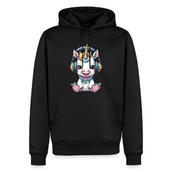 Bébé licorne avec écouteurs - Sweat à capuche Premium bio Homme - noir - Devant - Nico (187cm)