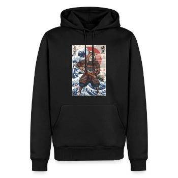 Shiba Inu Samurai mit japanischem Wellenmotiv - Männer Premium Bio Hoodie - Schwarz - Vorne - Nico (187cm)