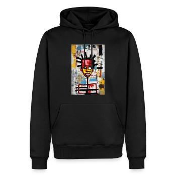 The T-shirt "Abstract Portrait: Urban Explosion - Men’s Premium Organic Hoodie - black - Front - Nico (187cm)