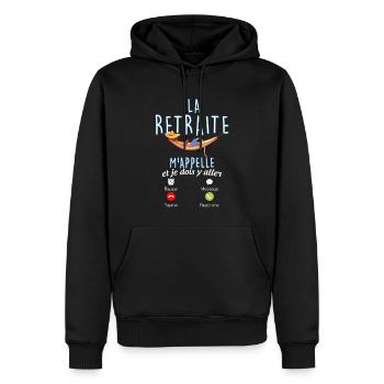 La Retraite M'Appelle Humour Idée Cadeau Homme - Sweat à capuche Premium bio Homme - noir - Devant - Nico (187cm)