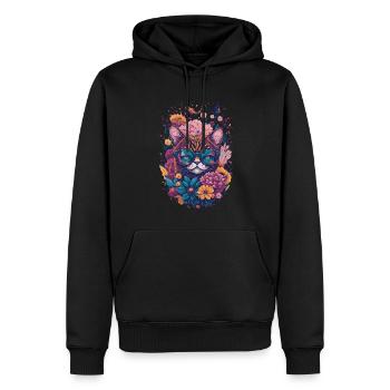 Floral Illustration einer Katze mit Sonnenbrille - Männer Premium Bio Hoodie - Schwarz - Vorne - Nico (187cm)