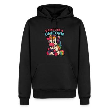 Gaming Unicorn with Headset - Men’s Premium Organic Hoodie - black - Front - Nico (187cm)