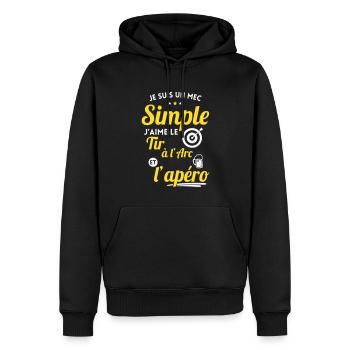 Mec simple j'aime le tir à l'arc et l'apéro - Sweat à capuche Premium bio Homme - noir - Devant - Nico (187cm)