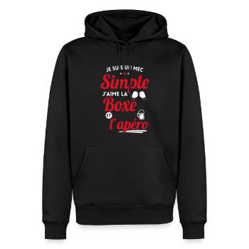 Mec simple aime la boxe et l'apéro cadeau - Sweat à capuche Premium bio Homme - noir - Devant - Nico (187cm)