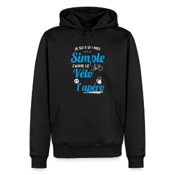 Je suis un mec simple j'aime le vélo et l'apéro - Sweat à capuche Premium bio Homme - noir - Devant - Nico (187cm)