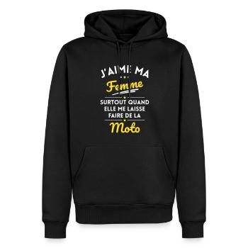 J'aime ma femme quand me laisse faire de la Moto - Sweat à capuche Premium bio Homme - noir - Devant - Nico (187cm)