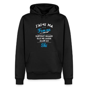J'aime ma femme quand me laisse aller au Ski - Sweat à capuche Premium bio Homme - noir - Devant - Nico (187cm)