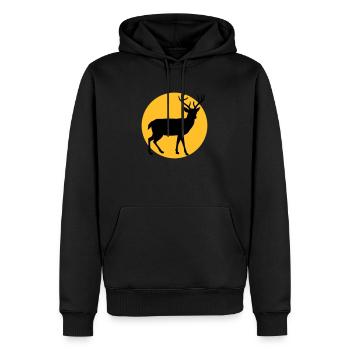 Hirsch mit Mond und Sonnenuntergang - Männer Premium Bio Hoodie - Schwarz - Vorne - Nico (187cm)