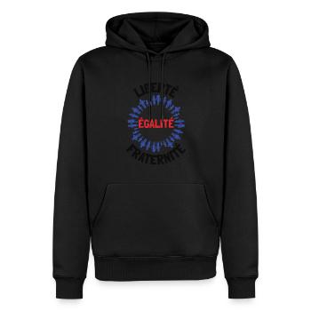Liberté égalité fraternité - Sweat à capuche Premium bio Homme - noir - Devant - Nico (187cm)