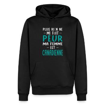 Rien ne me fait peur ma femme est Canadienne - Sweat à capuche Premium bio Homme - noir - Devant - Nico (187cm)