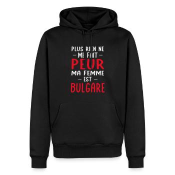 Rien ne me fait peur ma femme est Bulgare - Sweat à capuche Premium bio Homme - noir - Devant - Nico (187cm)