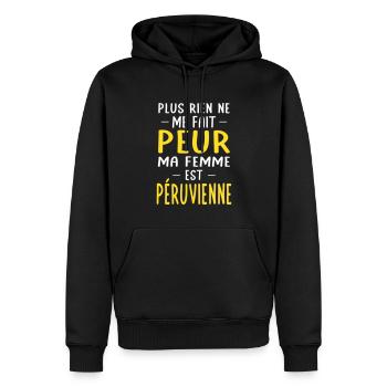 Rien ne me fait peur ma femme est Péruvienne - Sweat à capuche Premium bio Homme - noir - Devant - Nico (187cm)