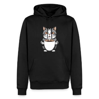 Kaffeeliebe Katze Design - Männer Premium Bio Hoodie - Schwarz - Vorne - Nico (187cm)