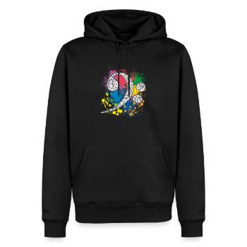 Bassschlüssel auf Farbklecksen - Männer Premium Bio Hoodie - Schwarz - Vorne - Nico (187cm)
